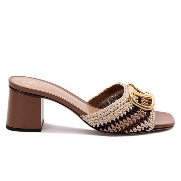 VALENTINO GARAVANI VLOGO 70 multicolor raffia leather sandals heels slippers